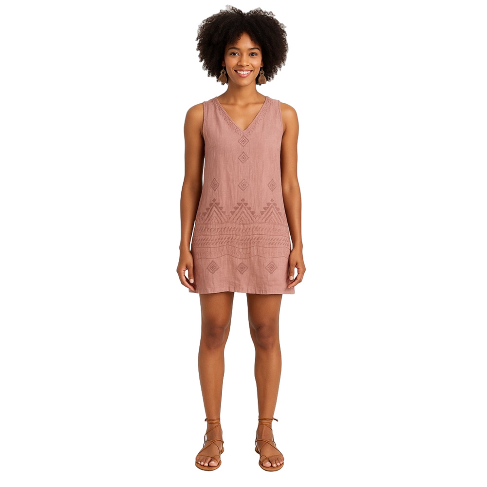 Artisan NY 100% Linen Embroidered Sleeveless Tunic Dress Dusty Rose Pink Size M